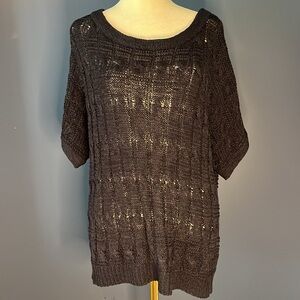 Joseph A- XL open weave, short sleeve,  cable knit sweater Navy style J2F63458XX